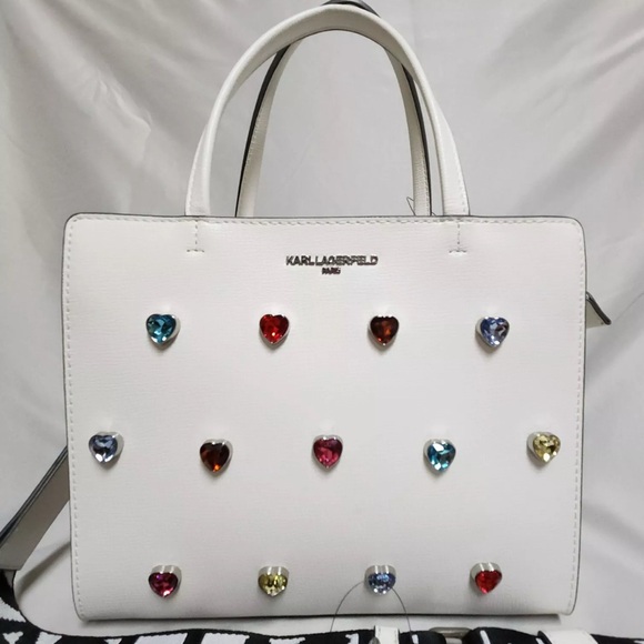 Karl Lagerfeld Handbags - Karl Lagerfeld White Heart Embellished Women's Bag